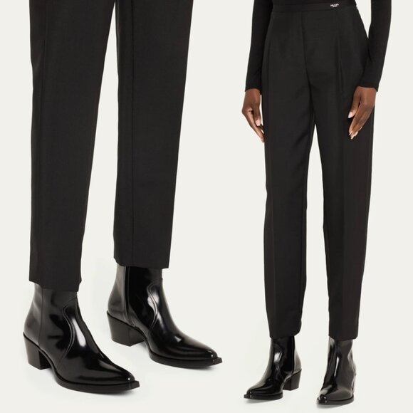 NWT Prada Ankle Boots Black Leather Side Zip Block Heels Pointed Toe Sz 36.5 - Picture 2 of 9